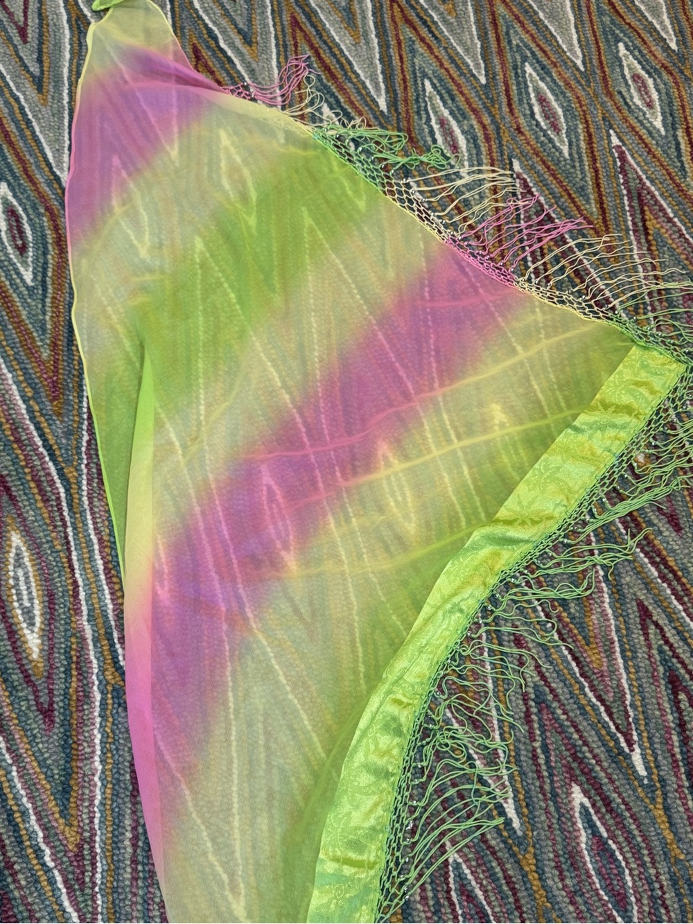 πβπ©π Sheer Tie-Dye Triangle Scarf inβ Lime Green & Pink ππβπ© - Picture 2 of 4